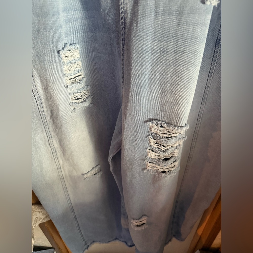 Blue Denim Distressed Overalls - Picture 4 of 7